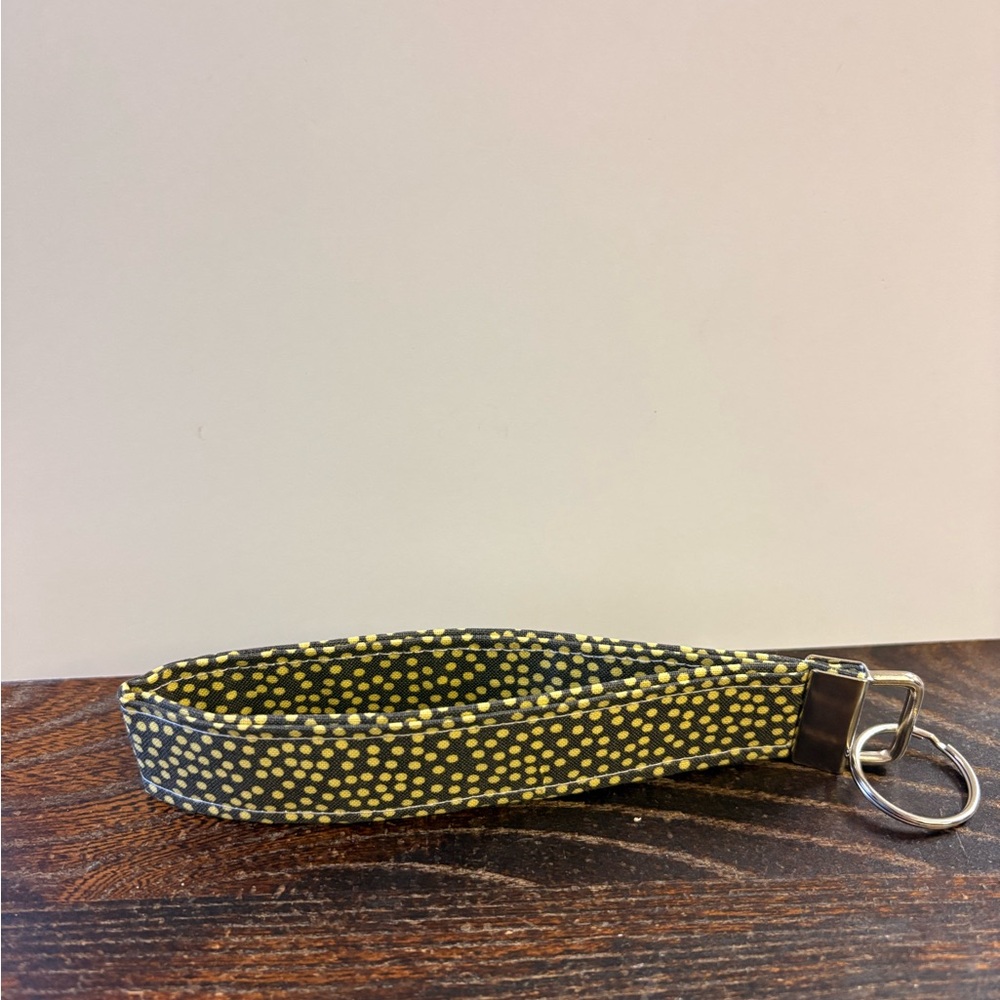 Yellow Polka Dot Keychain Wristlet - Handmade Gift Idea